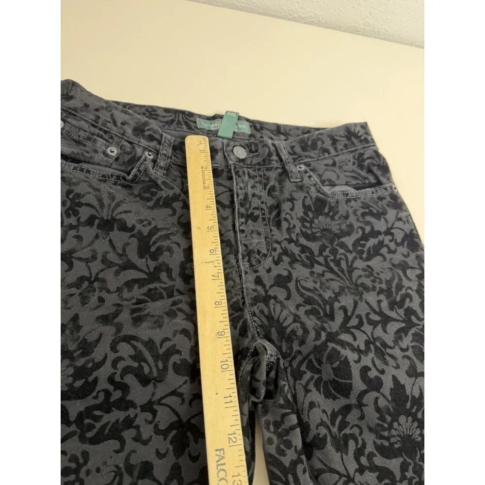 Lauren Ralph Lauren Sz 8 (Actual 30x30) Velvet Floral Pants Straight Stretch EUC - Picture 4 of 11